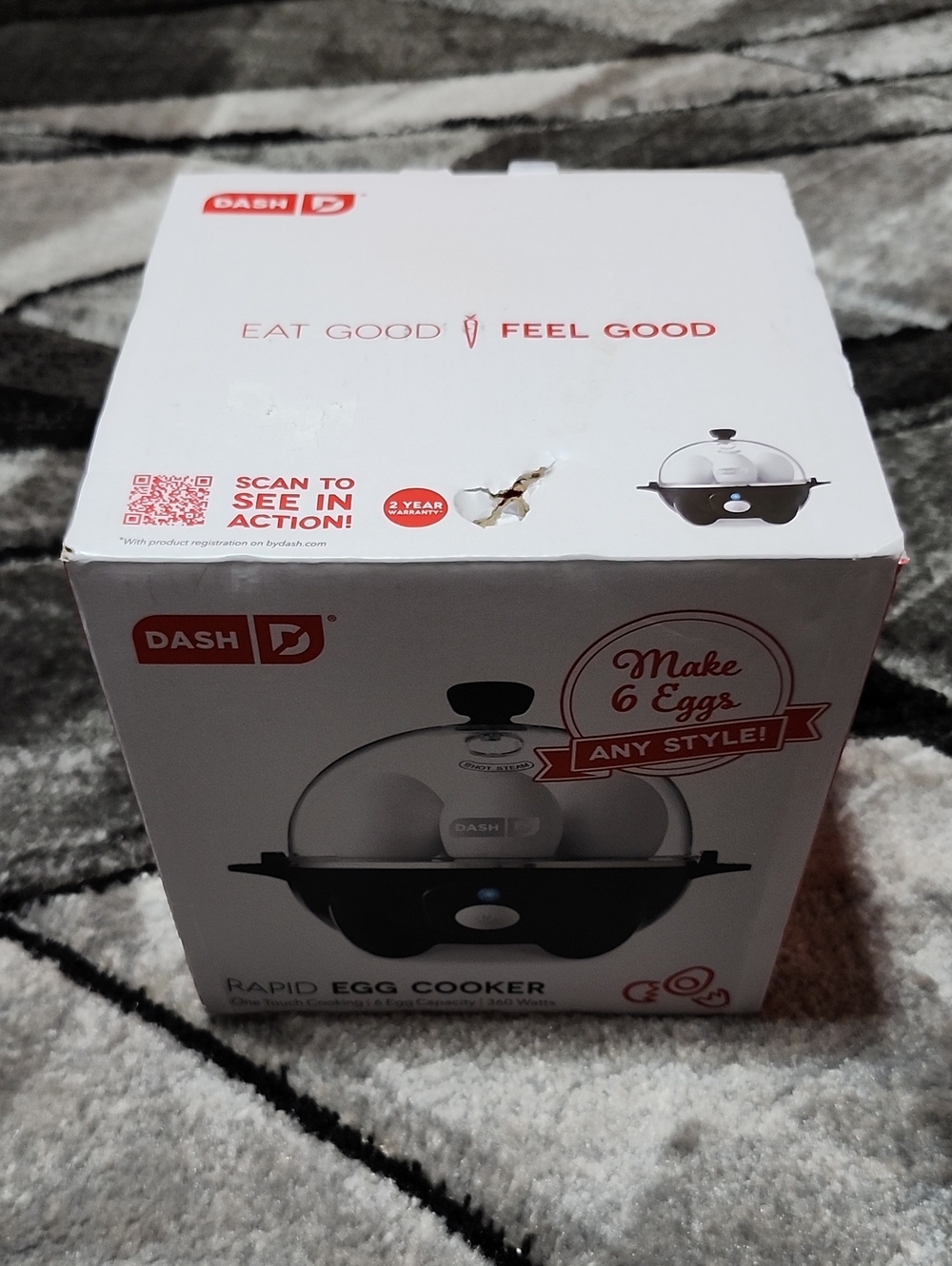 DASH RAPID EGG COOKER ANY STYLE BLACK ONE-TOUCH 6 EGG CAPACITY